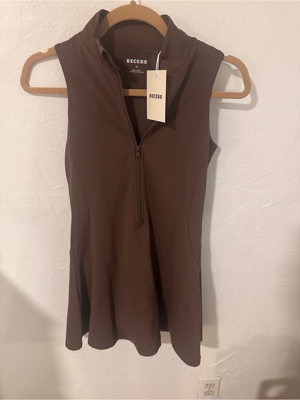 Women's Recess Chocolate Brown Sleeveless Zip-Front dress with built in shorts